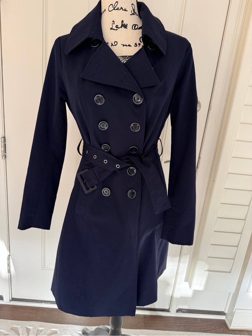 New York & Company Trench Navy Blue Coat double breasted size small